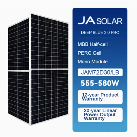 Ja Solar JAM72D30/LB 580W 575W 570W 565W Double Glass Bifacial Solar Module Panel Ja Solar JAM72D30/LB 580W 575W 570W 565W Double Glass Bifacial Solar Module Panel